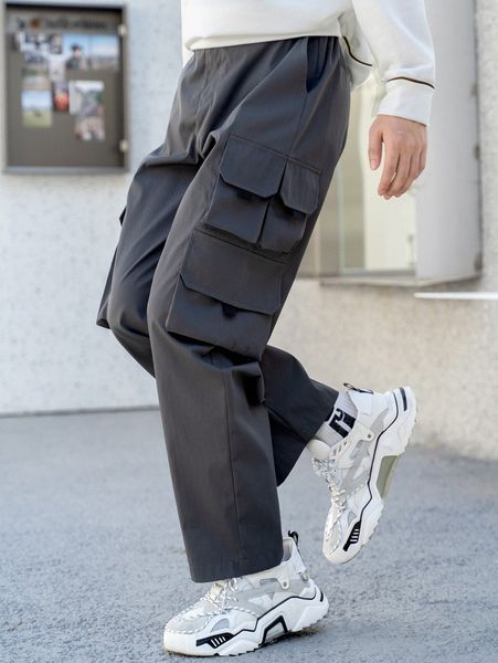 

men slant pocket cargo pants m1bu#, Black