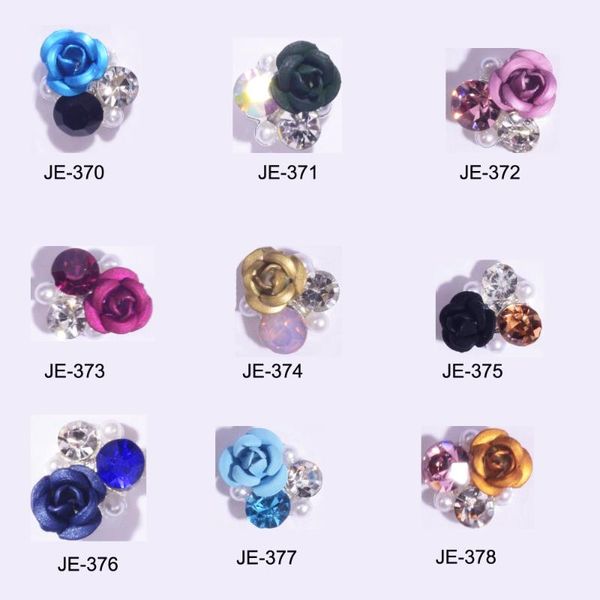 

10psc 3d 9*9mm nail art alloy rose fowers crystal rhinestones style for decorations charms je370-378, Silver;gold