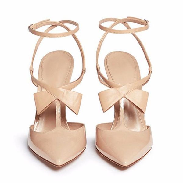 

sandals summer solid patent leather high heels pointed open heel commuter shoes bow, Black