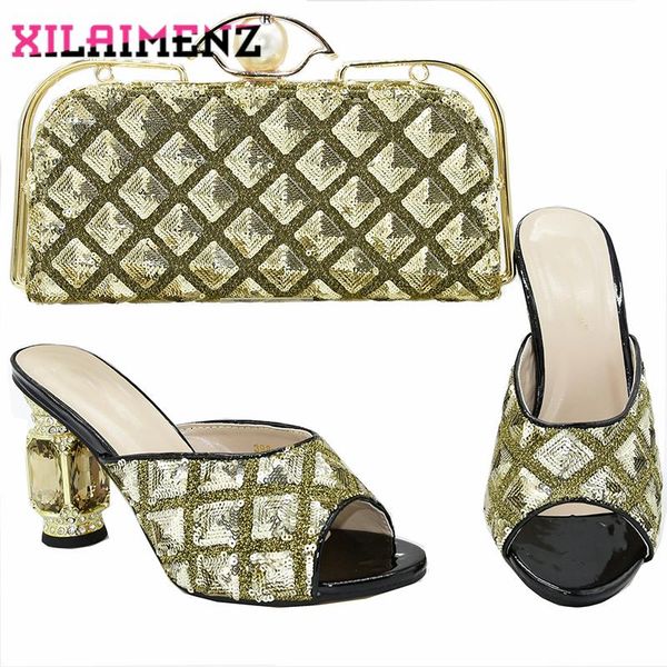 

dress shoes classics style italian women and bag set in golden color nigerian lady matching for royal wedding party, Black