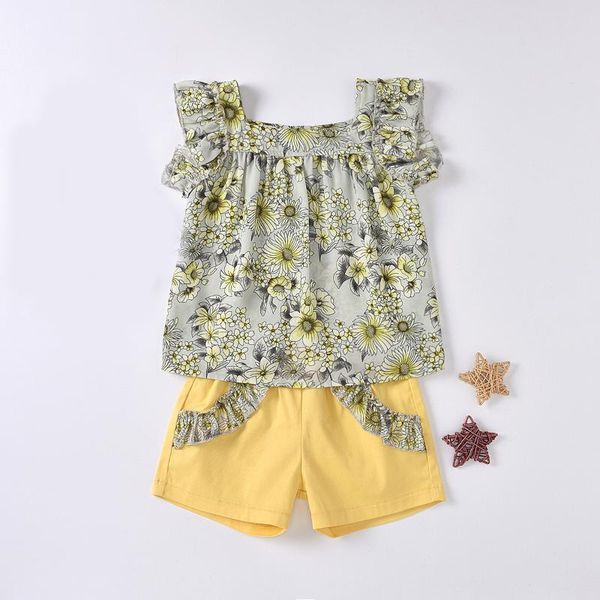 

clothing sets ca 2021 summer suit flower shorts 2pcs kids girls comfortable children's vest + shorts girl outfit, White