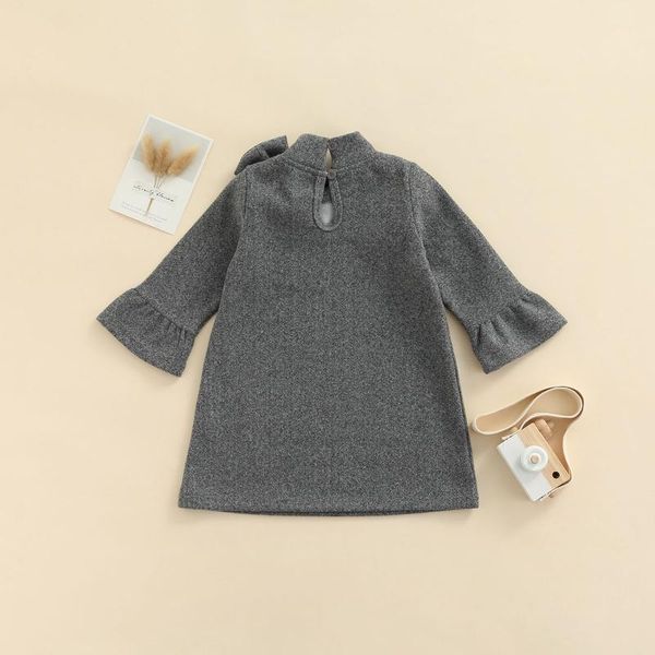 

girl's dresses infant baby girls solid color dress, casual long sleeve round neck bow gown (dark grey) 1-6t 2021 fashion, Red;yellow