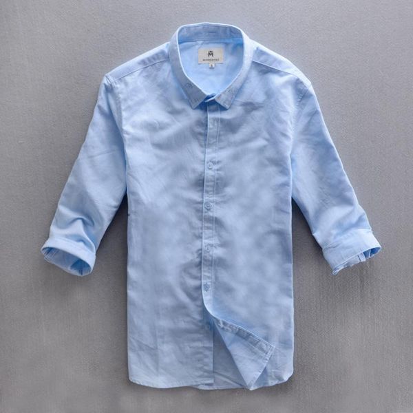 

men's casual shirts 2022 sky blue three quarter linen shirt turn down collar summer men cotton male breathable, White;black