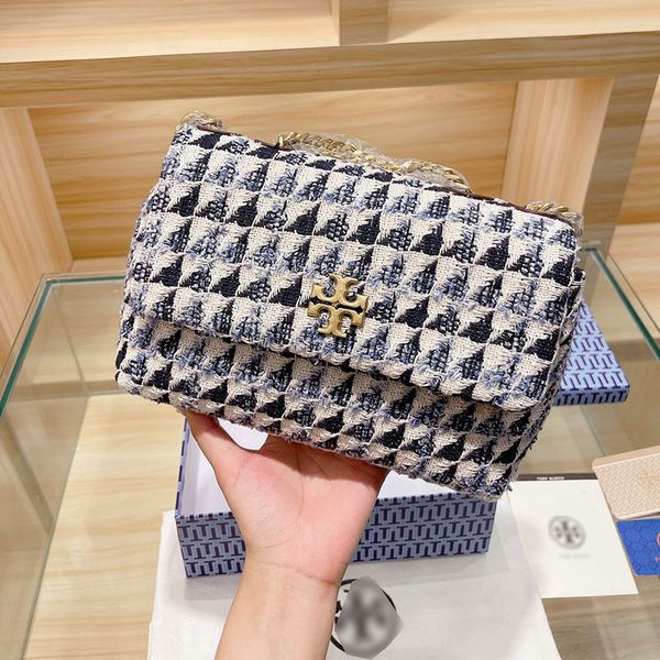 

tb women's bag 21 new kira sheepskin small fragrance single shoulder diagonal span tweed patchwork woven chain square