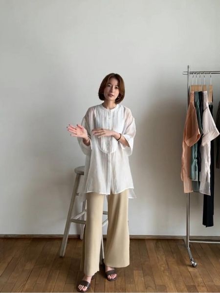 

women's blouses & shirts verlena dropped shoulder half sleeve femme see-through pleated panel white long shirt japan style loose summer