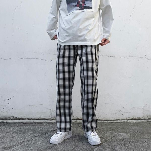 

men's pants 2021 streetwear hip hop straight cargo baggy casual lattice printing jogger sweatpants black/apricot trousers