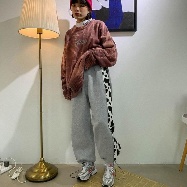 

women's pants & capris 2021 cow print sweatpants women baggy korean style jogger harajuku black loose sports casual oversize, Black;white