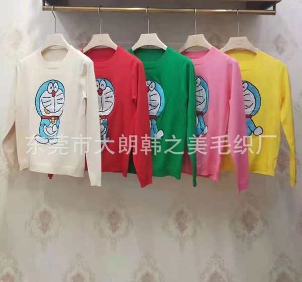 

new color contrast cartoon doraemon jacquard sweater in spring 2021, White;black