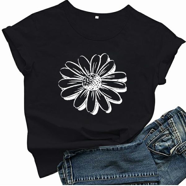 

sunflower printed 2021 summer female clothing white floral casual loose short sleeve women t shirt soft goth aesthetic women's t-shirt