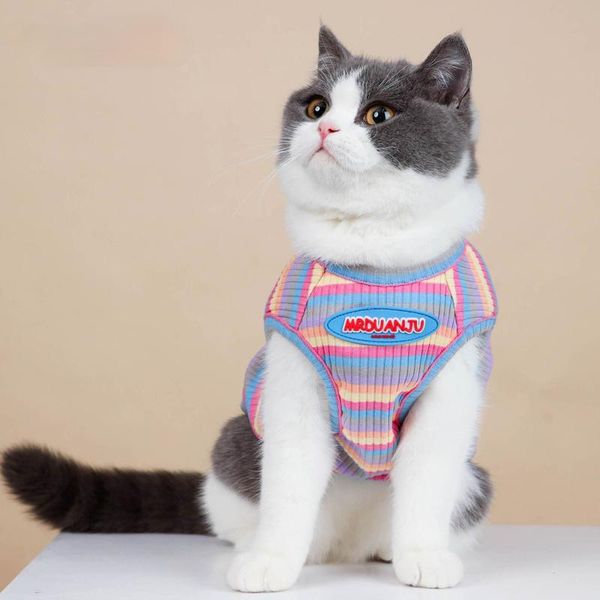 

cat costumes vest summer breathable striped cute pure cotton soft small and medium sized clothes xs-2xl