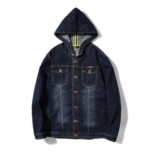 

men's jackets mcikkny cargo loose denim hooded cotton casual jeans coats for male clothing plus size m-8xl, Black;brown