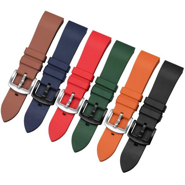 

watch bands dust waterproof fluororubber band 20mm 22mm 24mm black red blue brown strap for men's sport bracelet quick release, Black;brown