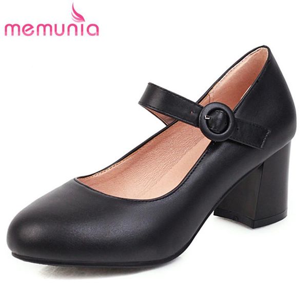 

dress shoes memunia 2021 arrival women pumps pu round toe buckle mary jane spring summer square heel casual single woman, Black