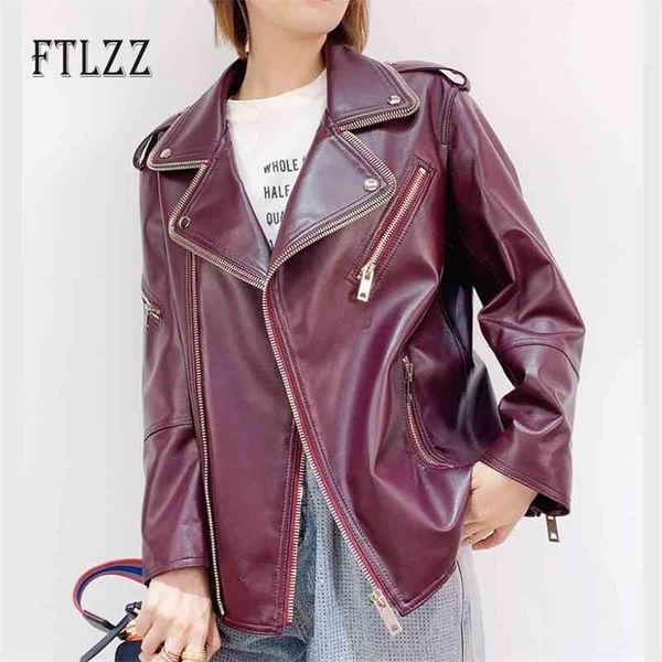 

spring autumn leather jacket women casual turn down collar zipper faux coats female sweetwear outerwear 210602, Black