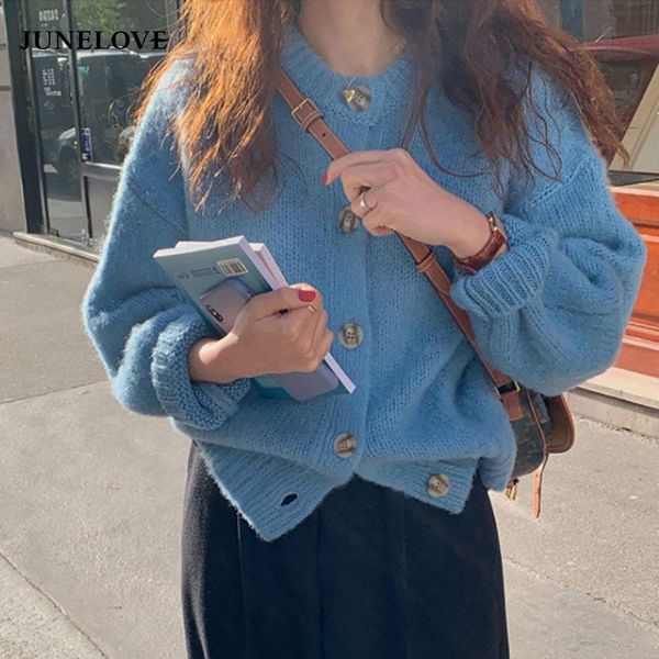 

women's knits & tees junelove 2021 autumn korean fashion chic single-breasted sweater coat vintage knitted high street women winter loo, White