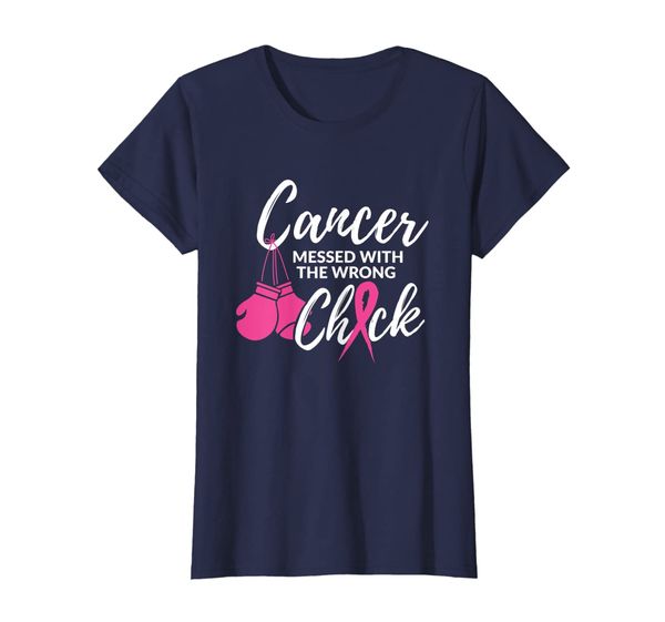 

womens cancer messed with the wrong chick awareness figter t-shirt, White;black