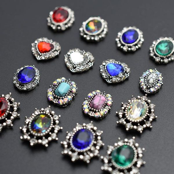 

nail art decorations 10pcs silver square heart ab rhinestone stones alloy 3d hollow strass charm accessory, Silver;gold