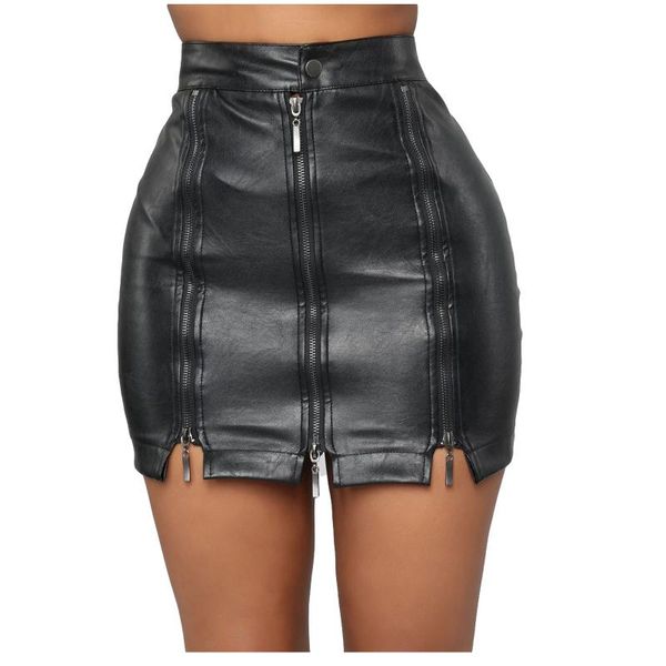 

skirts jaycosin 2021 women pu leather zipper skirt high waist pencil party nightclub bodycon short ladies mini 1231, Black