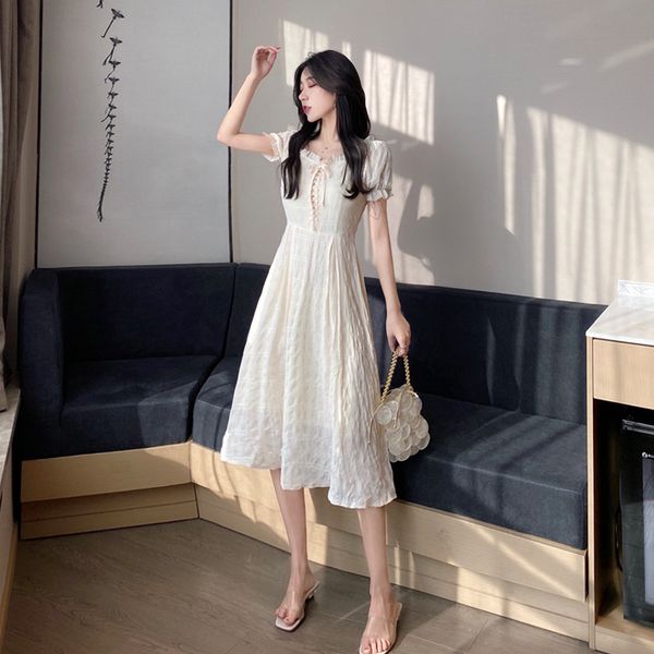 

factory1z60 platycodon shoulder 2021 french summer new doll collar lace up dress fairy skirt, White;black