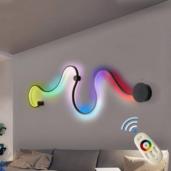 

wall lamps modern creative track rgb lights iron black white s-shaped remote control light fixtures