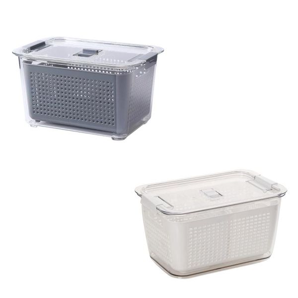 

20x13.5x11.5cm kitchen storage box fresh-keeping refrigerator fruit vegetable drain crisper container bottles & jars