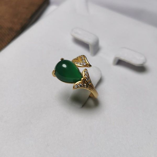 

cluster rings vintage gold color 925 sterling silver open women natural green jade emerald flower wedding engagement ring charm jewelry, Golden;silver