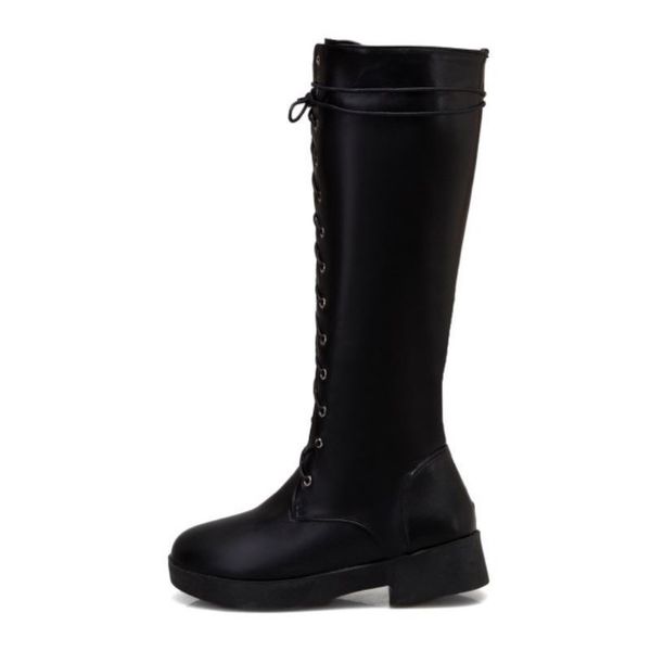 

boots coolcept women knee high fashion zipper cross strap knight shoes autumn winter warm fur flats size 34-431 6at0, Black