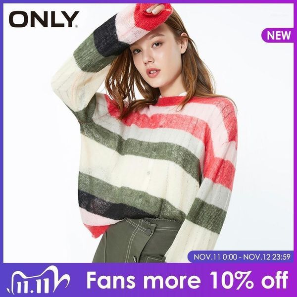 

women's sweaters only autumn winter striped loose crew neck pullover sweater 1193245611, White;black