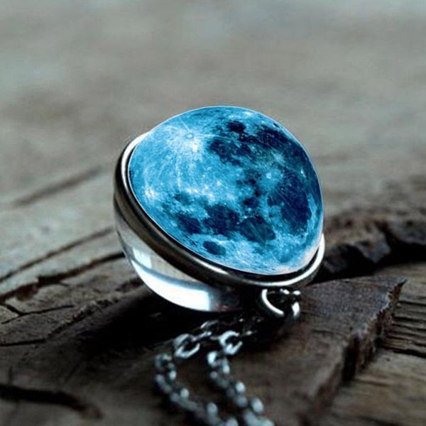 

glowing glass pendants universe necklace for women men luminous in dark fashion galaxy moon necklaces & jewelry pendant, Silver