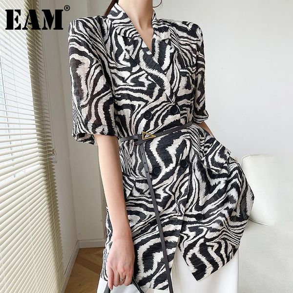 

women's suits & blazers [eam] women zebra stripes big size chiffon blazer lapel half sleeve loose fit jacket fashion spring summer 2021, White;black