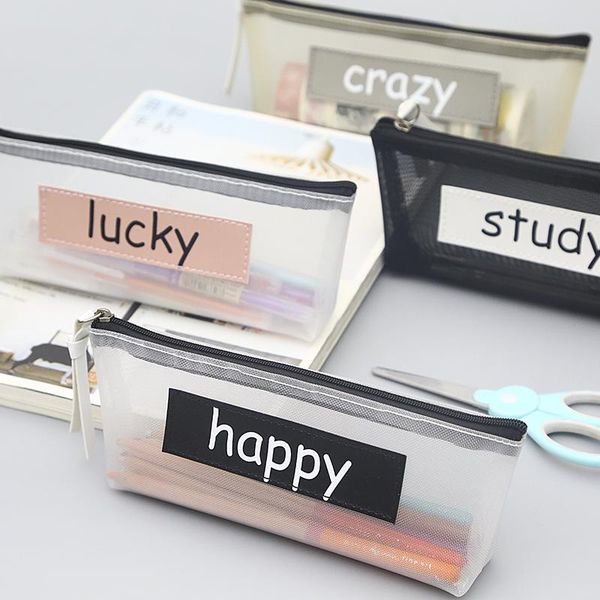 

pencil bags 1pc fashion transparent net yarn mesh pen case school supplies pencilcase student stationery woman cosmetic make up bag