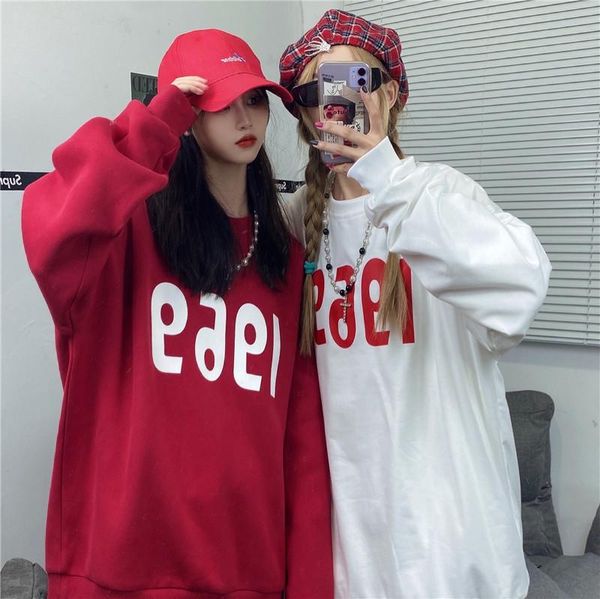 

women's hoodies & sweatshirts casual o-neck letter flocking spliced pullovers women long sleeve autumn 2021 female loose oversized hood, Black