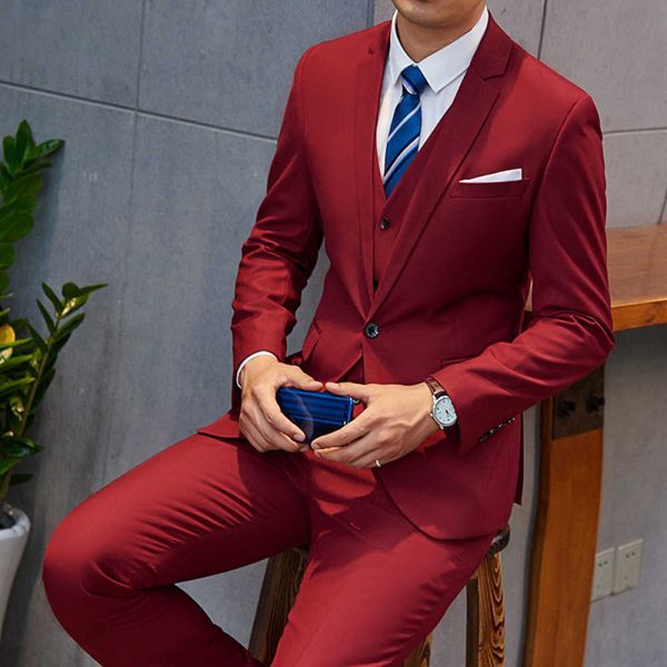 

men's suits & blazers three-piece suit for men fashion boutique formal businesss (blazer + pants vest) solid color male wedding tkc1, White;black