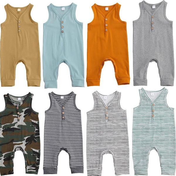 

jumpsuits citgee0-12m baby summer clothing born infant boy girl cotton romper button v-neck clothes sleeveless outfit jumpsuit, Blue