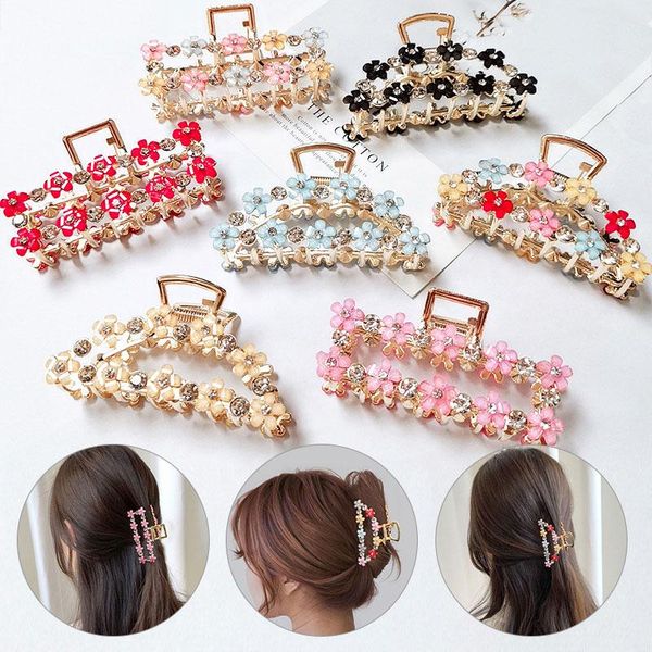 

hair clips & barrettes 1pcs women metal clip flowers rhinestones square semicircle shaped crab tie accessories, Golden;silver
