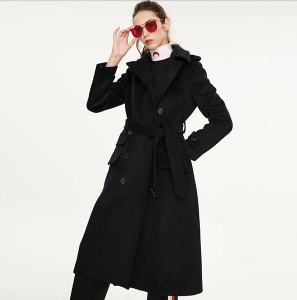

women's wool & blends winter coat slim chic women, Black