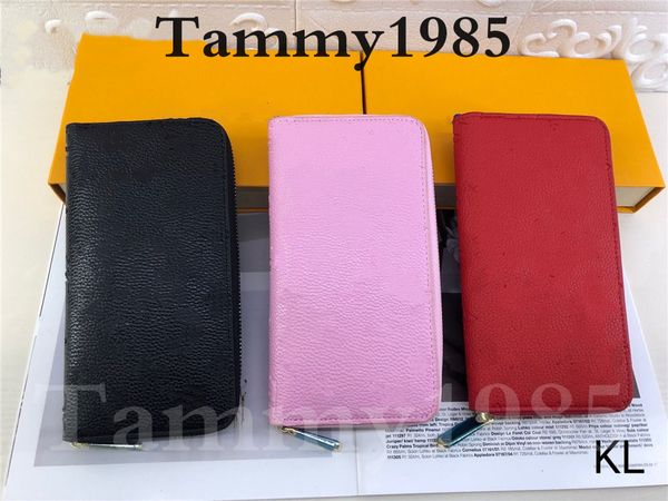 

2 models single zipper embossed flowers designer wallets luxurys men women leather bags classic letters key coin purse original box plaid ca, Red;black