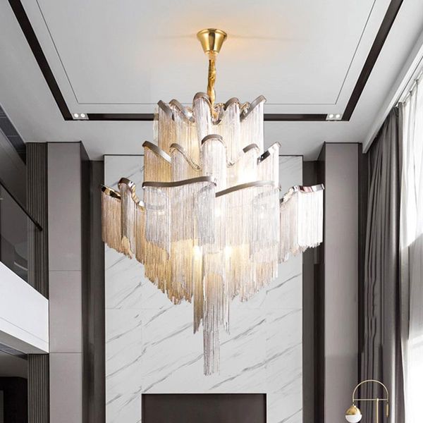 

pendant lamps modern silver gold aluminium chain fringed lamp luxury stair hanging light for home el decoration fixtures