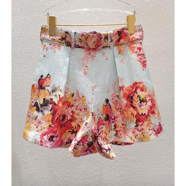 

women's shorts 2021 summer linen retro printed casual fashion, White;black