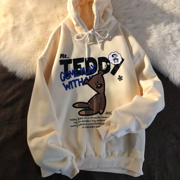 

women's hoodies & sweatshirts qautumn korean loose pullover sweater coat girl student bear print long sleeve couple's wear r3uk, Black