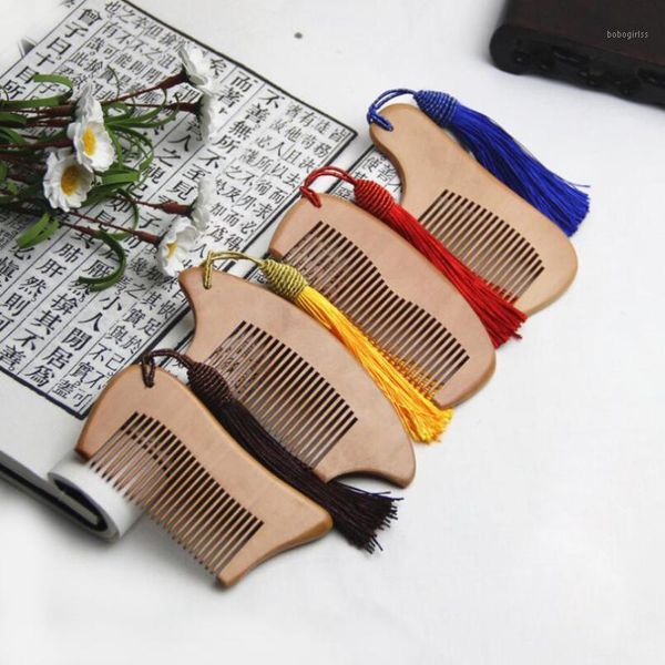 

4pcs peach wood comb thickened carved anti-static massage scalp health portable small moon gift customization1, Silver