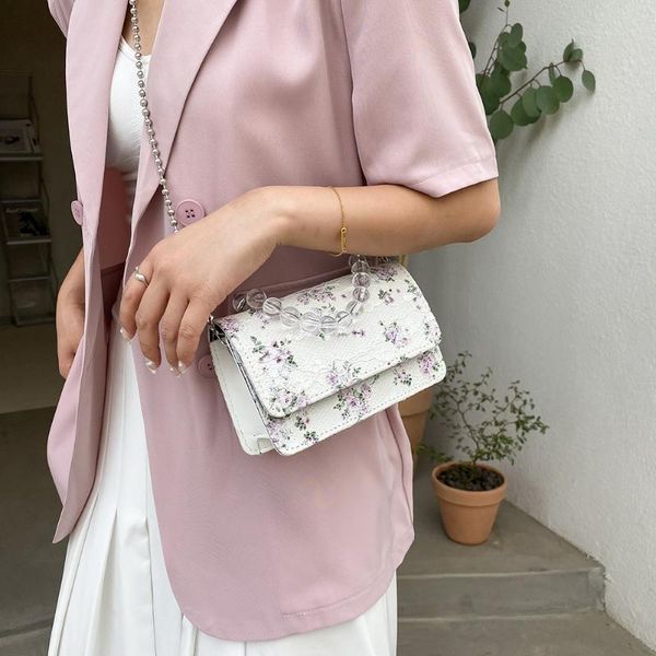 

evening bags women jacquard bag pu flower lace shoulder vintage mini bead flap crossbody small purse ladies handbags 2021