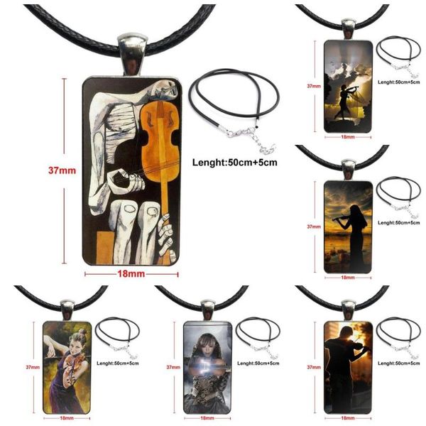 

pendant necklaces for women men glass necklace handmade half rectangle amazing music violin cute artistic, Silver