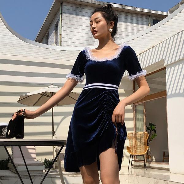 

swimsuit ladies conservative cover belly slimming one-piece skirt bikini triangle velvet 2021 spring swimming suit women's swimwear, White;black