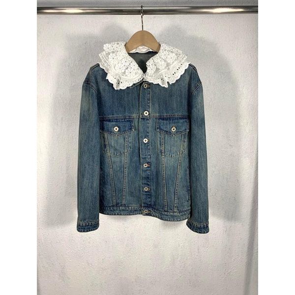

autumn 10.26 winter fashion detachable lace doll collar patchwork washed casual cotton denim jacket coat women women's jackets, Black;brown