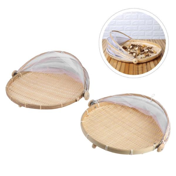 

storage baskets 2pcs household steamed bread basket round dustpan bamboo woven