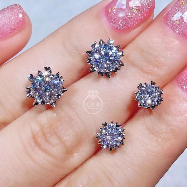 

stud snowflake design real moissanite earring diamond studs earrings 0.5ct 1.0ct test passed 925 silver for women wedding, Golden;silver