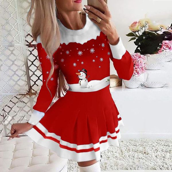 

casual dresses christmas dress women 2021 winter snowman print long sleeve maxi elegant ladies xmas sparty vestidos, Black;gray