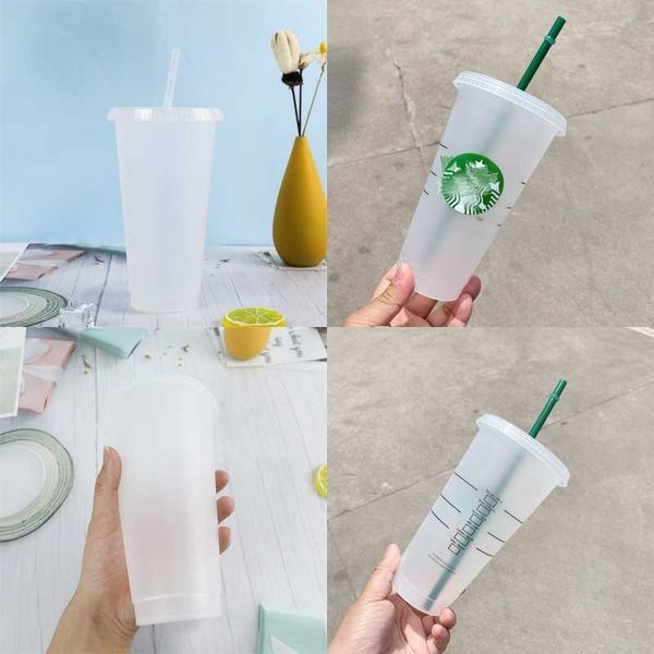 

starbucks 24oz/710ml plastic tumbler reusable clear drinking flat bottom cup pillar shape lid straw mug bardian 1003 z24zmg4zmg4zmg4zmg