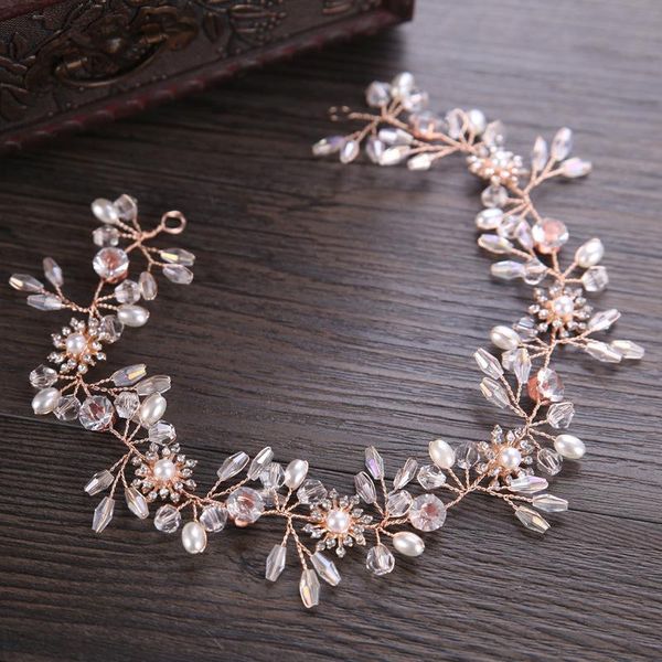 

hair clips & barrettes flower crystal pearl headpieces bridal tiaras rose gold hairbands women wedding accessories headbands bride ornaments, Golden;silver